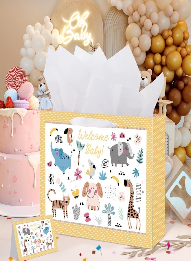 woric 14.5" Baby Gift Bag for Baby Shower with Tissue Paper and Greeting Cards for Boys Girls Birthday Party(Cute Animals) - Image 4