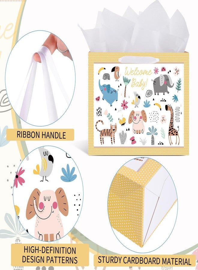 woric 14.5" Baby Gift Bag for Baby Shower with Tissue Paper and Greeting Cards for Boys Girls Birthday Party(Cute Animals) - Image 3