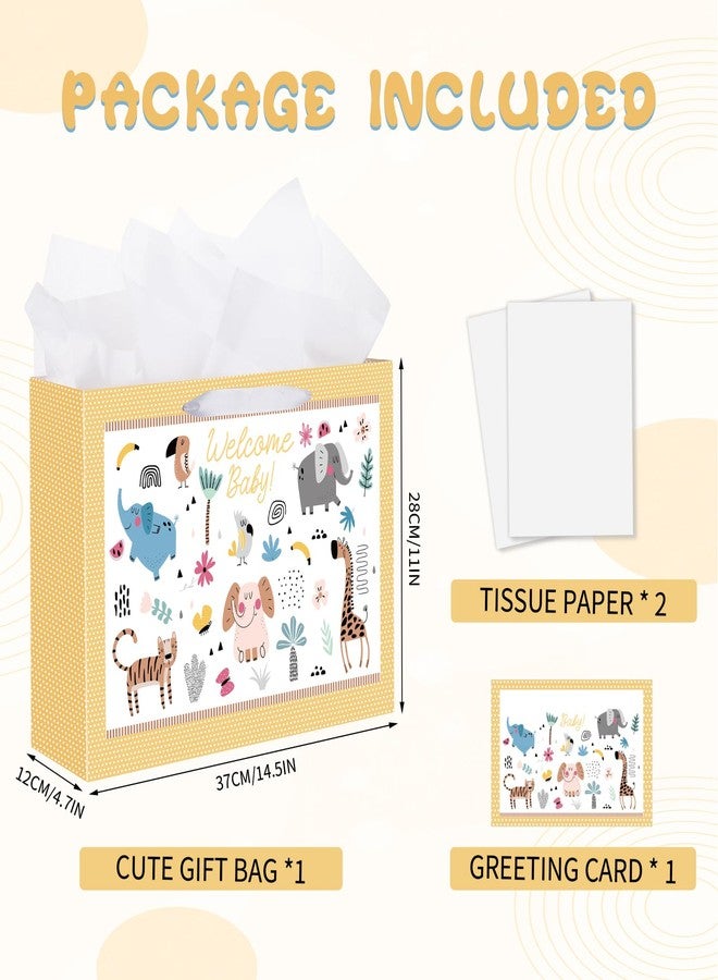 woric 14.5" Baby Gift Bag for Baby Shower with Tissue Paper and Greeting Cards for Boys Girls Birthday Party(Cute Animals) - Image 2