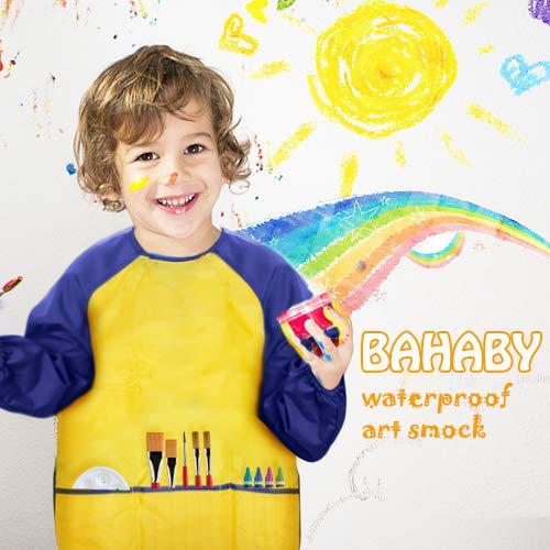 BAHABY Kids Art Smocks 2 Pack Painting Smock with Long Sleeve and 3 Pockets for Age 3-8 - Image 2