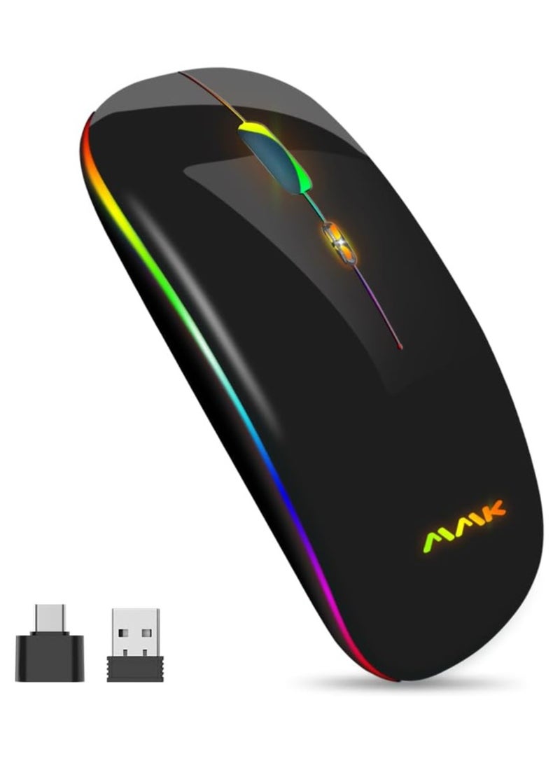 Bluetooth Wireless Mouse – Slim Rechargeable Dual Mode (Bluetooth 5.0 & 2.4G) Optical USB Portable Mouse for Laptop, PC, Mac, Android & Windows (Black)