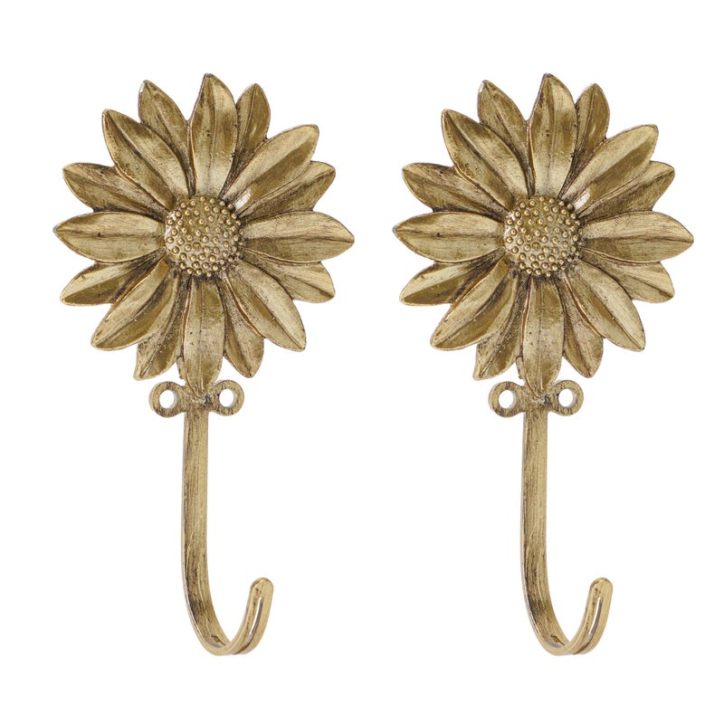 SOFFEE DESIGN 2pcs Golden Single Hooks 3D Flower Retro Style for Room Wall Mounted Decoration Coat Hat Scarf Hanging Entry Heavy Duty Hooks Home Decor