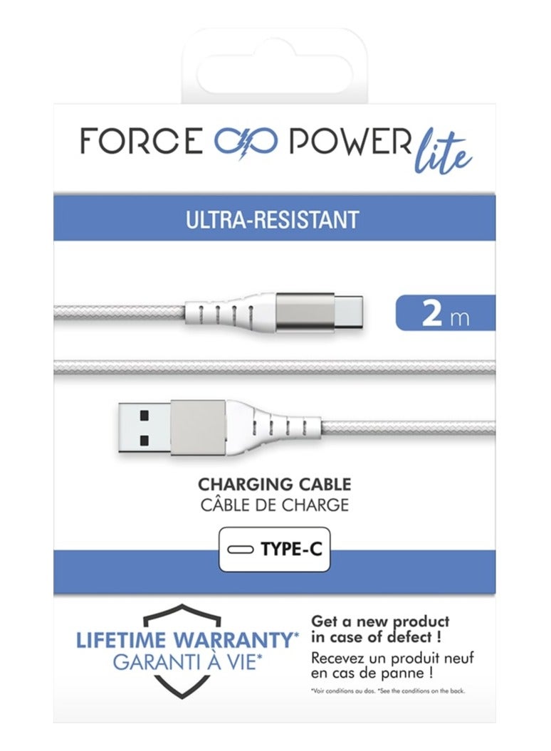 FORCE Force Power Lite USB A to USB C Reinforced Cable 2m Lifetime Warranty White - Image 1
