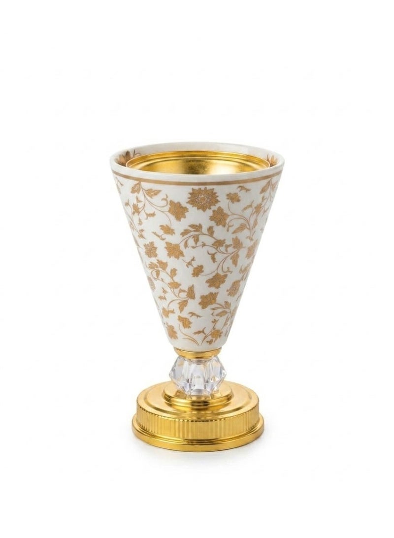 Luxury Ceramic Incense Burner with Gold Floral Pattern, Crystal Base, Tongs, and Gift Box - Image 3