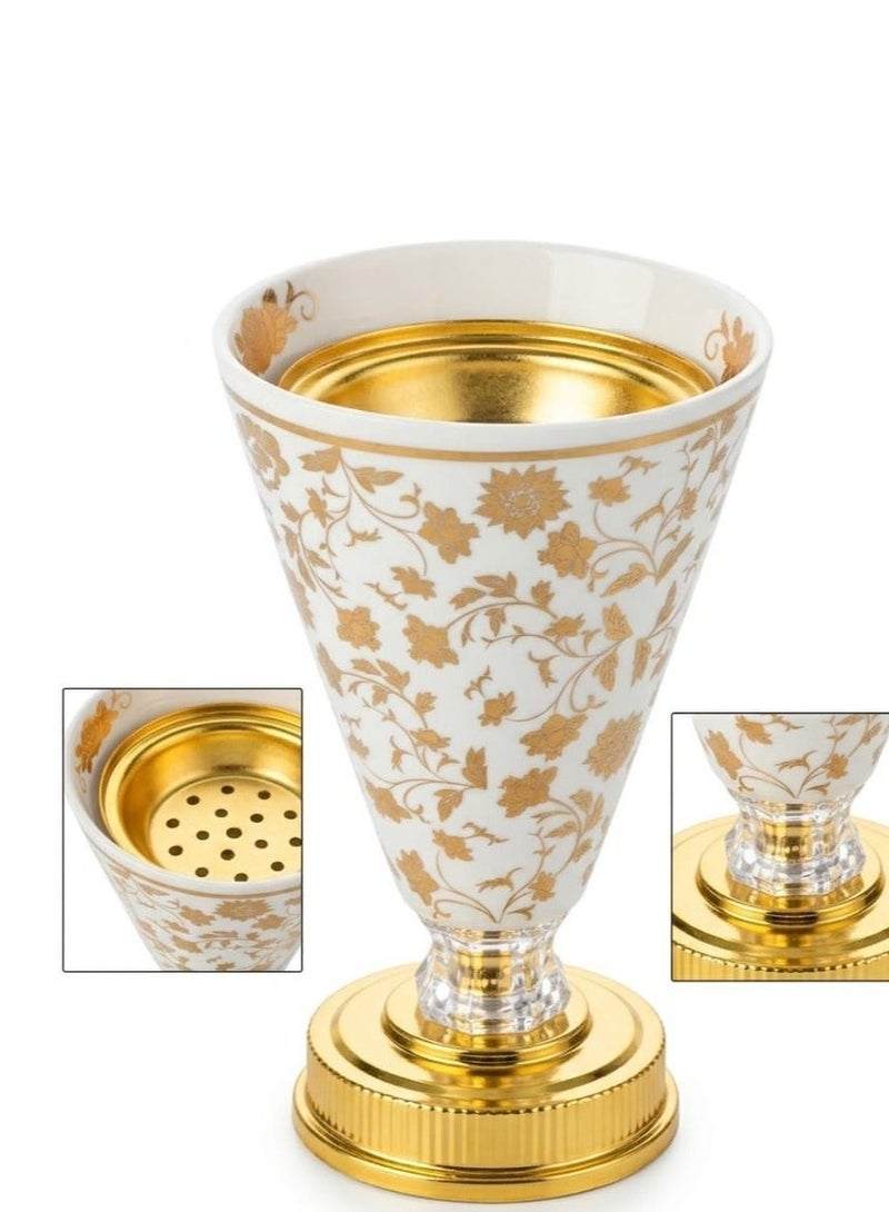 Luxury Ceramic Incense Burner with Gold Floral Pattern, Crystal Base, Tongs, and Gift Box - Image 1