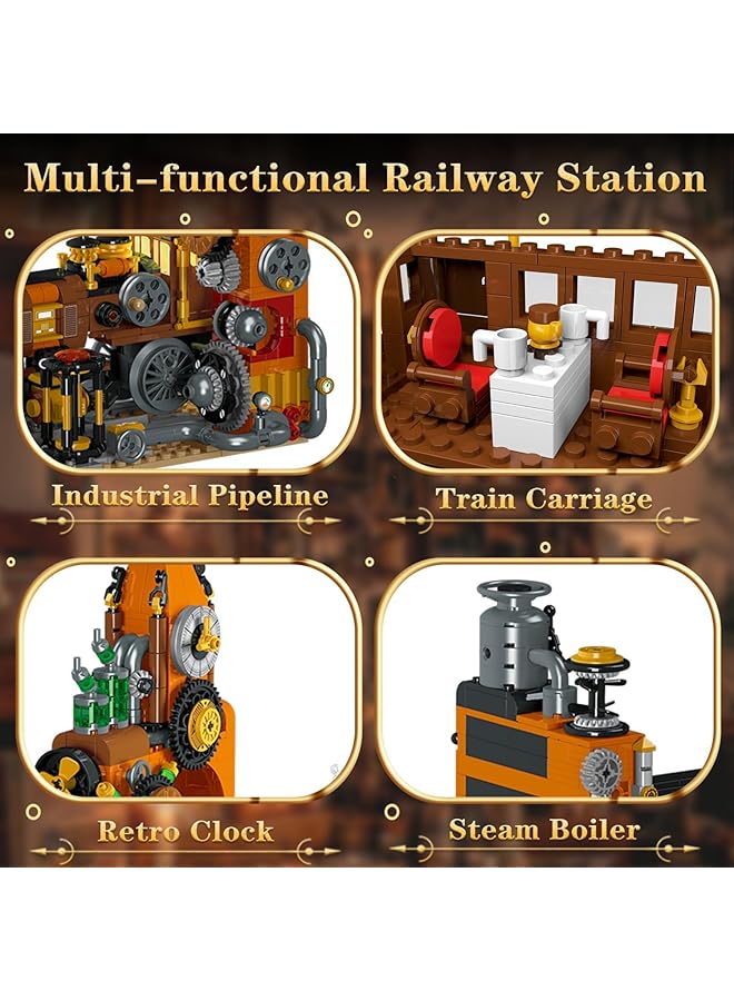KASTWAVE Steampunk Train Bookend Building Block Set 252 Pcs Creative Book Nook Kit With Led Light Rich Details Miniature Book Nook Building Block Model For Kids Adults Boys Girls Age 8+ - Image 3