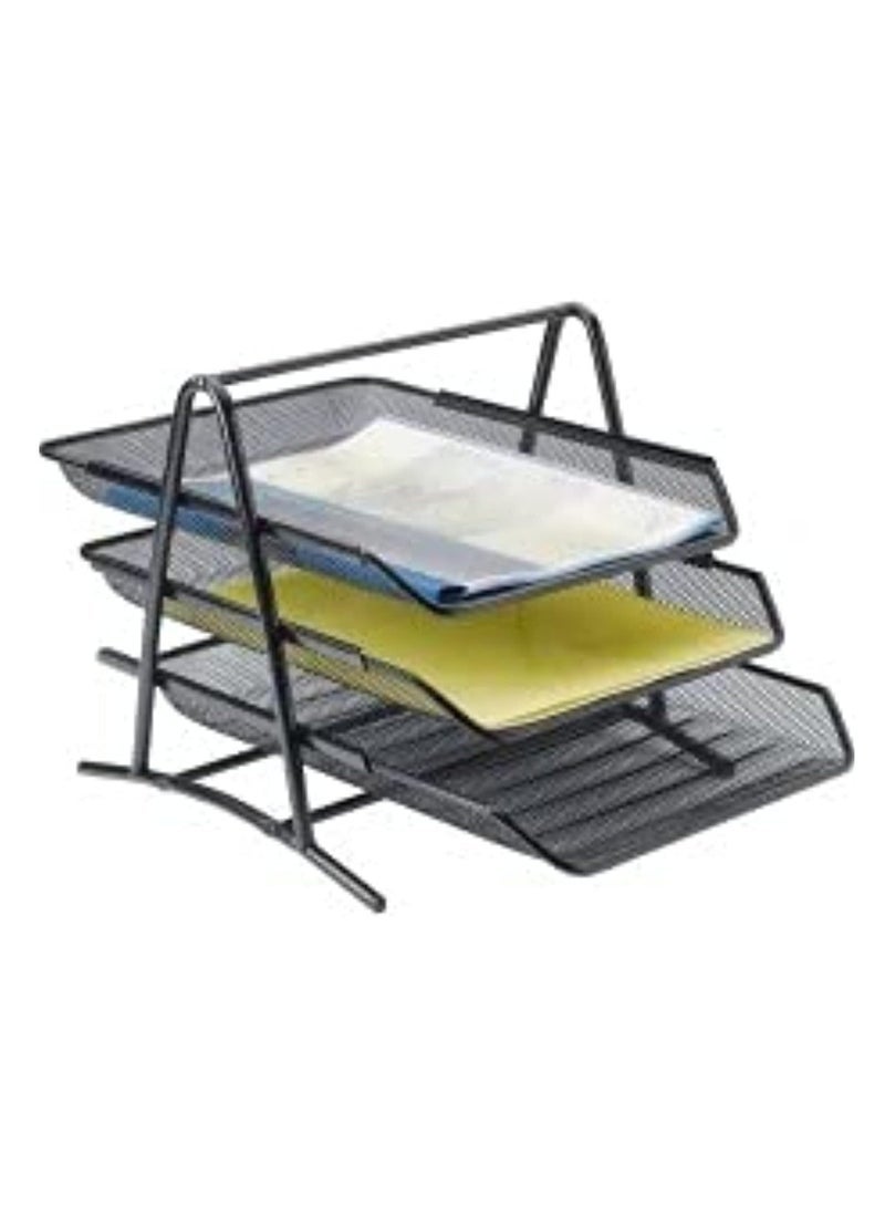 ECVV ECVV Desk Deposit Tray 3 Layer A4 Metal tray Office Desk Organiser Paper office Mesh Document Basket File Paper Tray Letter Organiser Holder Desktop Accessories - Image 1