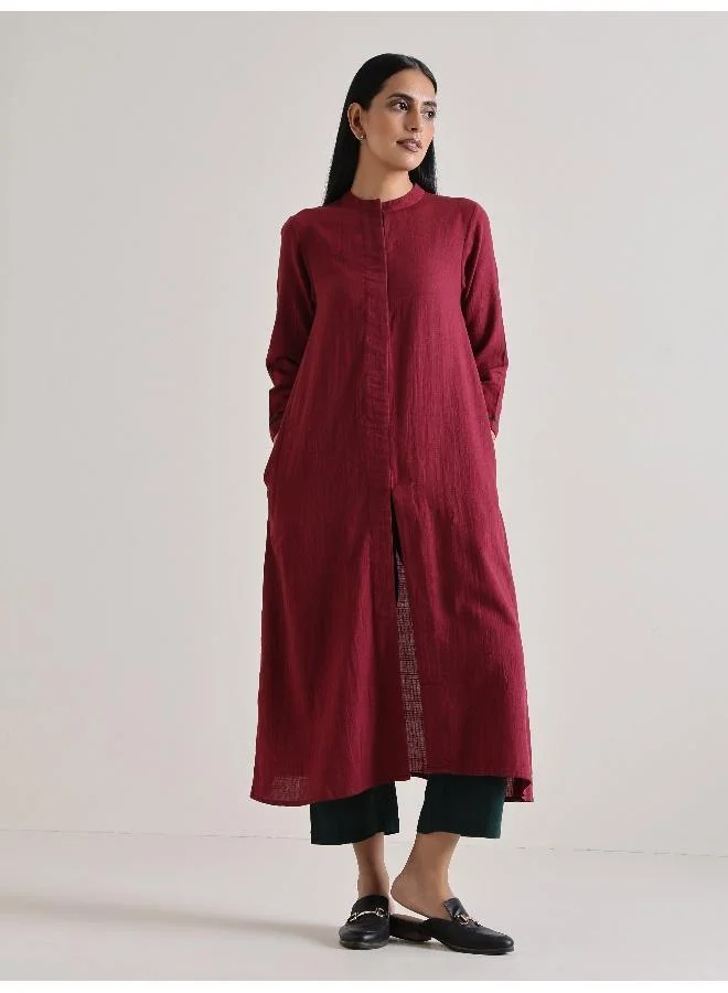 trueBrowns Maroon Placket Kurta Pant Set