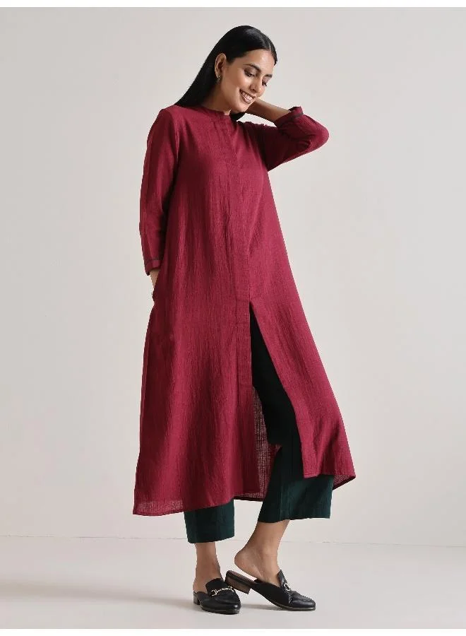 trueBrowns Maroon Placket Kurta Pant Set