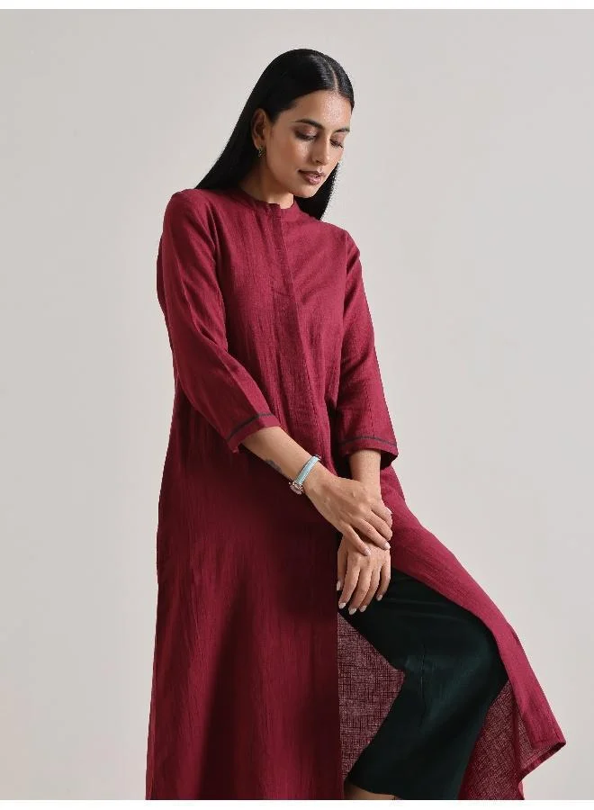 trueBrowns Maroon Placket Kurta Pant Set