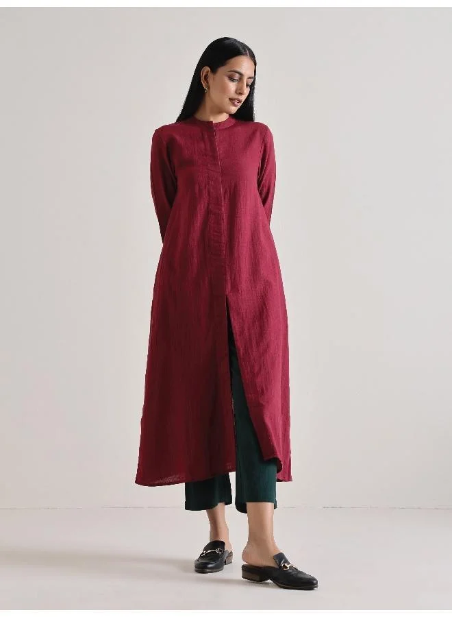 Maroon Placket Kurta Pant Set
