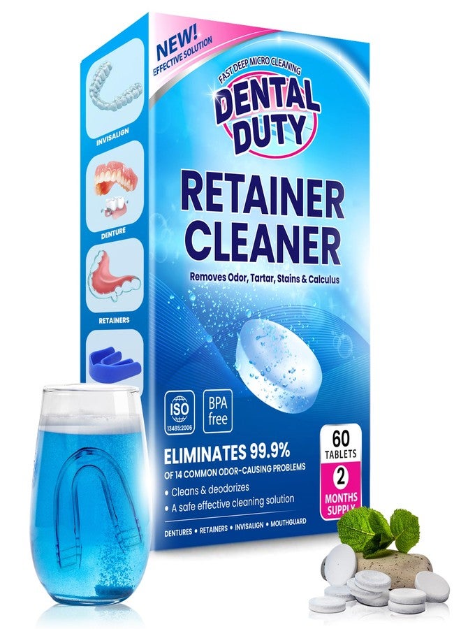 Dental Duty 60 units Retainer Cleaner and Denture Cleaning Tablets - Mouthguard Cleaner and Denture Cleaner Tablets Remove Plaque, Odors and Stains from Aligners, Night Guard and Removable Dental Appliances - Image 1
