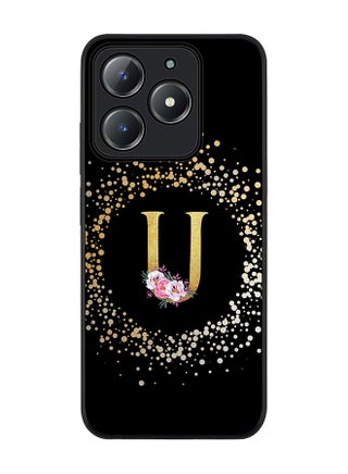 Custom Monogram Floral - U ( Black )