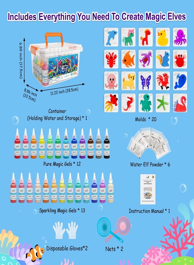 Kiditos Magic Water Elf Toy Kit-Squishies for Kids, 25 Gels & 20 Molds, Magic Gel Water Pets Sensory Toy, Fun DIY Craft Kit, Party Favors, Birthday & Christmas Gifts for Kids Ages 3+ - Image 4