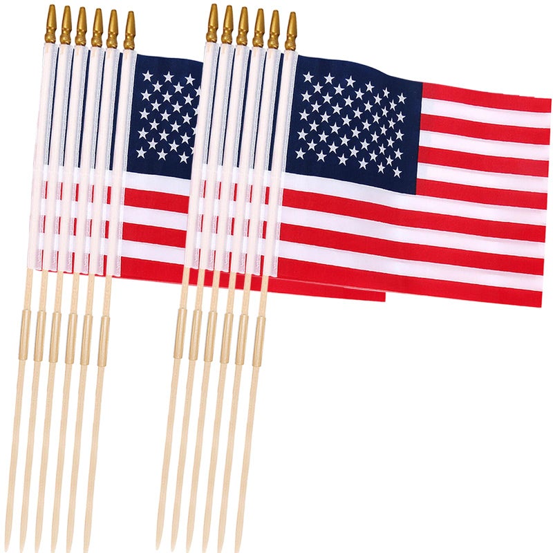 Uelfbaby 12 Pcs 12x18 Inch American Flags for Outside, 250th Anniversary USA Stick Flag with Handheld and Grounded Multi-Purpose Flagpole, Memorial Day, 4th of July Decorations, Patriotic Decorations - Image 1