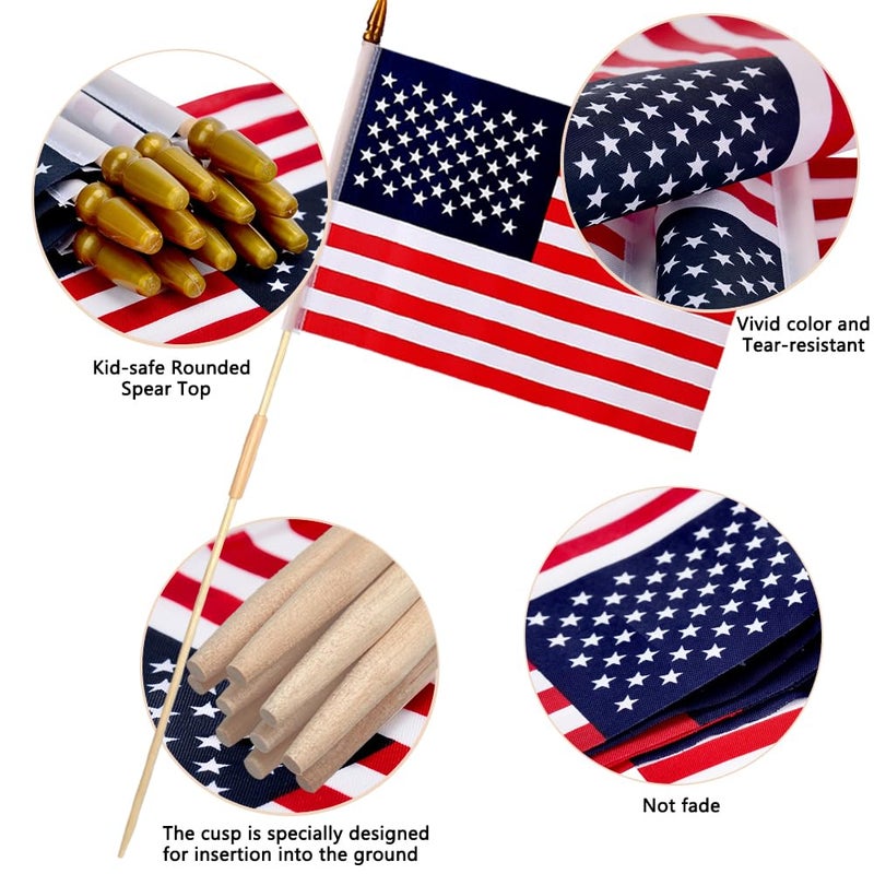Uelfbaby 12 Pcs 12x18 Inch American Flags for Outside, 250th Anniversary USA Stick Flag with Handheld and Grounded Multi-Purpose Flagpole, Memorial Day, 4th of July Decorations, Patriotic Decorations - Image 3