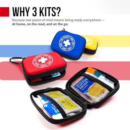 EVERLIT CARE MiniAid First Aid Kit Compact Lightweight Case with Carabiners for Travel Family Kid Friendly 180 Pcs Wound Care Supplies for School Work Outdoor Home Office Pack of 3 - Image 3