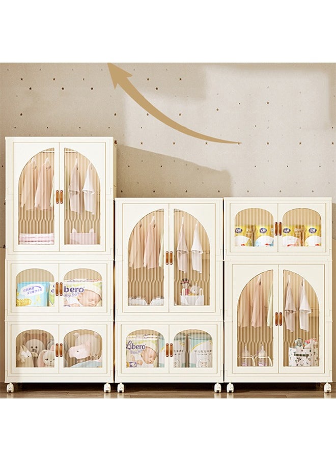 CityRiya-Long Kids Wardrobe Baby Closet Storage Organizer Portable Children Clothes Cabinet Storage Rack Toddler Dresser with Hanging Rod and Wheels for Boys Girls Clothing Nursery Armoire White  - Image 5