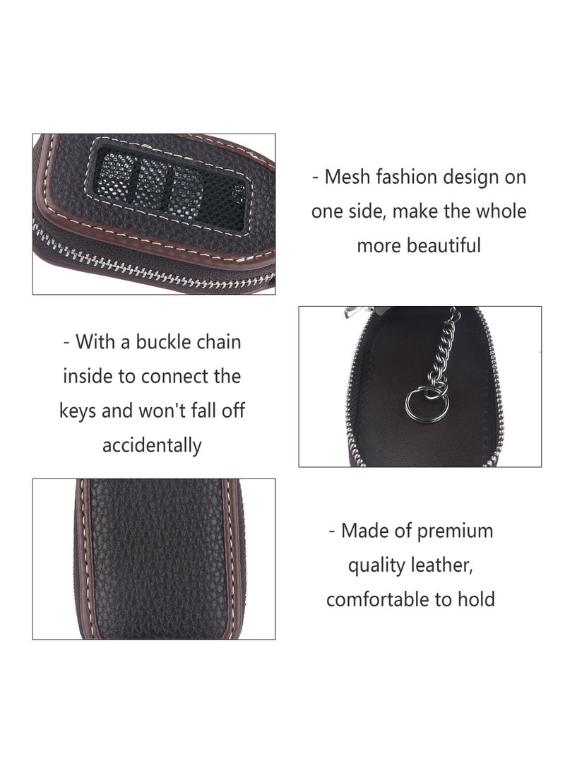 SYOSI Car Key Fob Cover Case, Car Key Case, Leather Car Key Holder with Mesh Window, Key Bag Organizer, Car Key Bag, Universal Keychain Case Car Accessories for Women & Men - Image 4