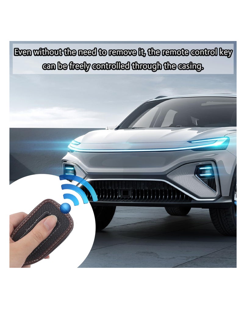 SYOSI Car Key Fob Cover Case, Car Key Case, Leather Car Key Holder with Mesh Window, Key Bag Organizer, Car Key Bag, Universal Keychain Case Car Accessories for Women & Men - Image 5