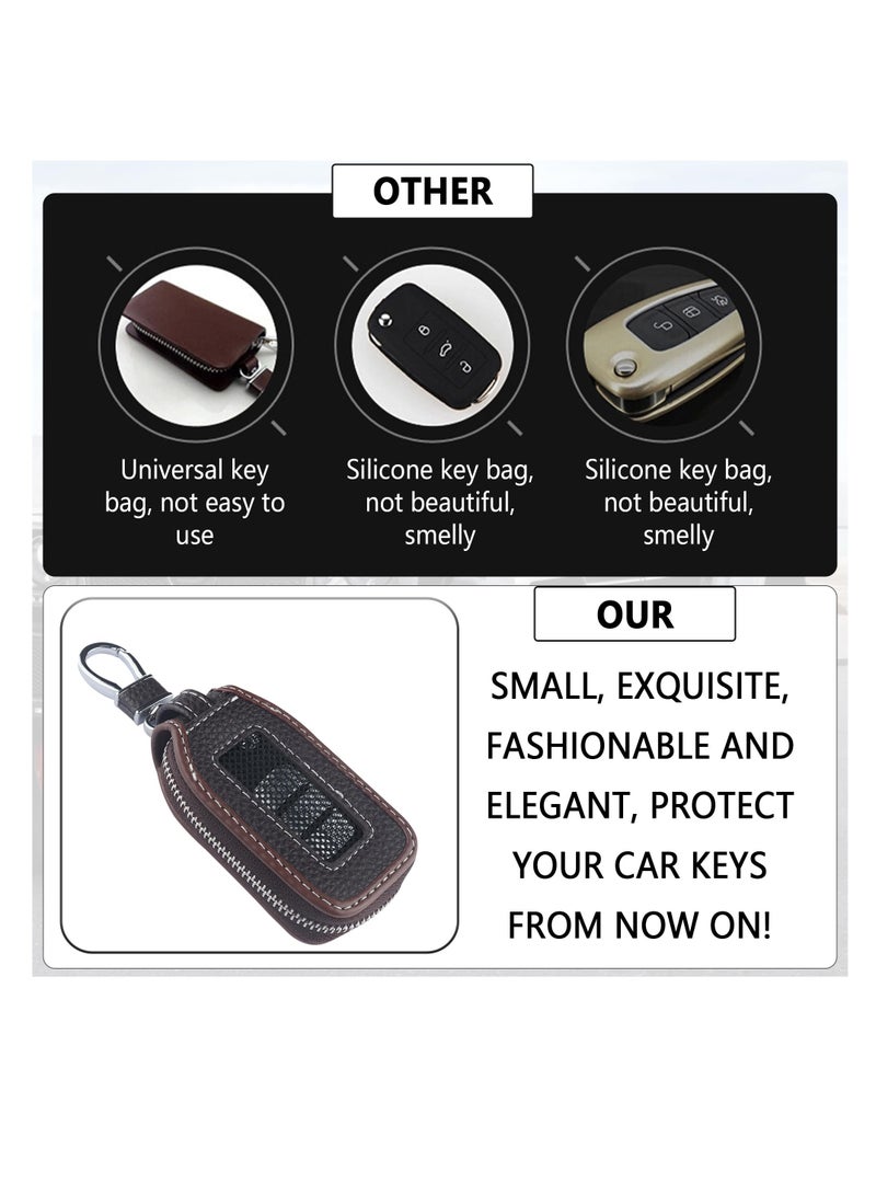 SYOSI Car Key Fob Cover Case, Car Key Case, Leather Car Key Holder with Mesh Window, Key Bag Organizer, Car Key Bag, Universal Keychain Case Car Accessories for Women & Men - Image 2