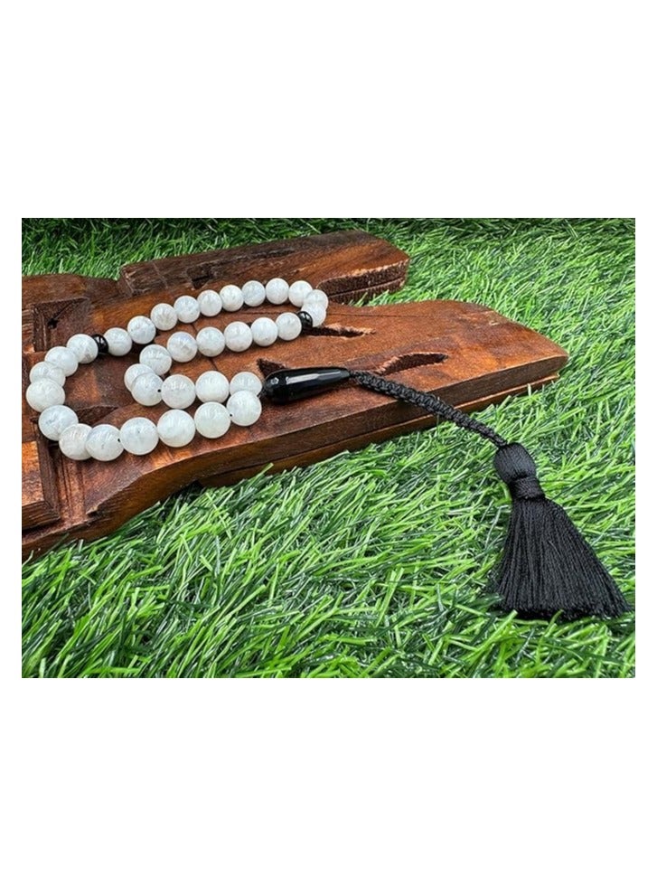 REBUY REBUY Rainbow Moonstone tasbih Natural Gemstone Islamic Prayer 33 Beads Tasbih - Image 3