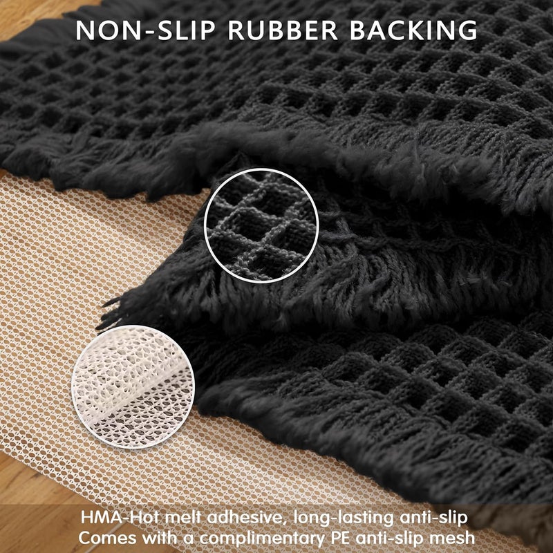 subrtex Waffle Braided Bath Mat, 24" x 60" Soft Waffle Bath Rugs, Absorbent Non Slip Bathrooom Mats, Machine Washable Area Rug for Bathroom, Quick Dry, Black - Image 5