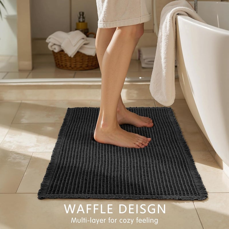 subrtex Waffle Braided Bath Mat, 24" x 60" Soft Waffle Bath Rugs, Absorbent Non Slip Bathrooom Mats, Machine Washable Area Rug for Bathroom, Quick Dry, Black - Image 3