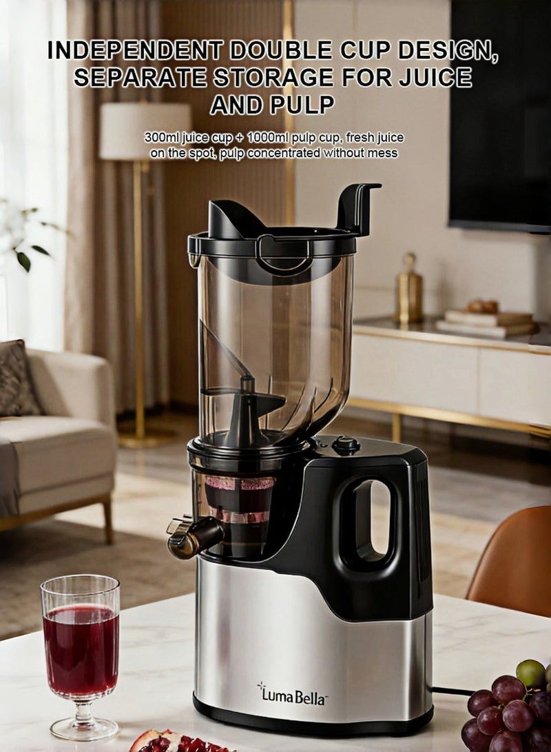 LumaBella Cold Press Juicer, 800W Juicer Machines with 5.1" Wide Feed Chute for Juice Extractor, Professional Slow Masticating Juicer for Whole Vegetables & Fruits with High Juice Yield, Easy to Clean - Image 5