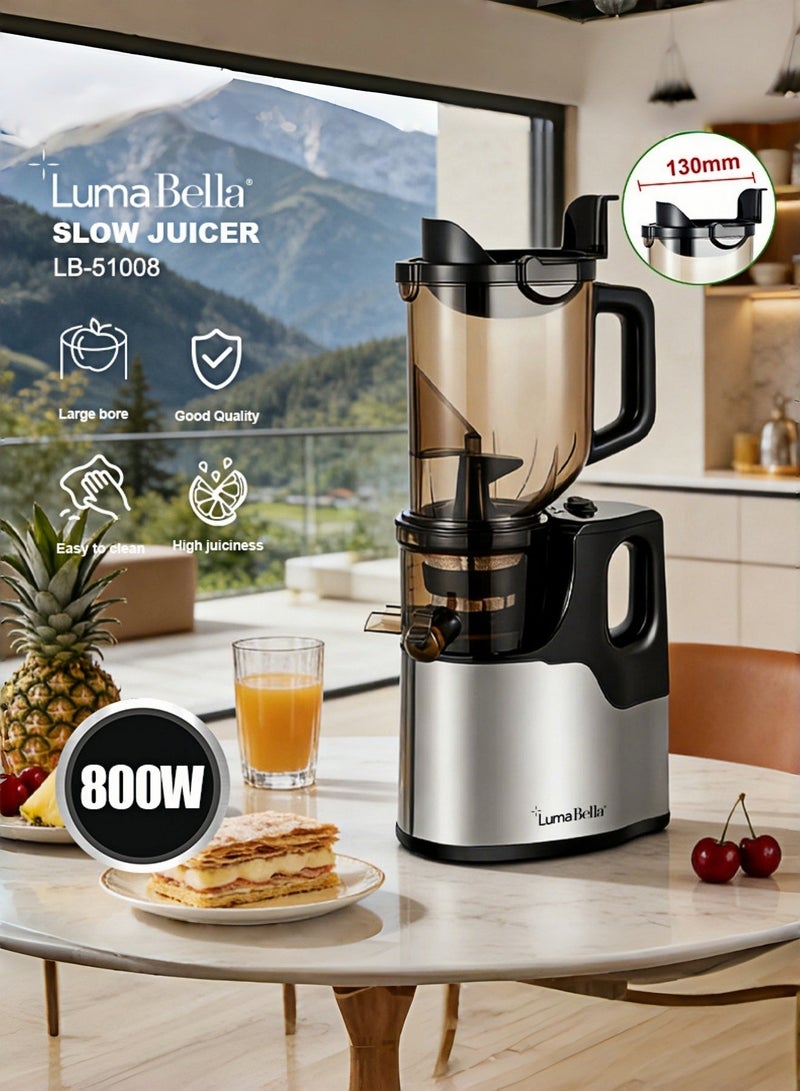 LumaBella Cold Press Juicer, 800W Juicer Machines with 5.1" Wide Feed Chute for Juice Extractor, Professional Slow Masticating Juicer for Whole Vegetables & Fruits with High Juice Yield, Easy to Clean - Image 2