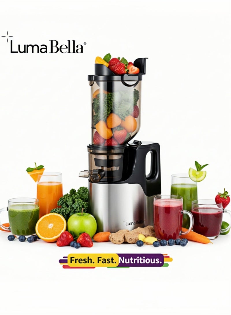 LumaBella Cold Press Juicer, 800W Juicer Machines with 5.1" Wide Feed Chute for Juice Extractor, Professional Slow Masticating Juicer for Whole Vegetables & Fruits with High Juice Yield, Easy to Clean - Image 1