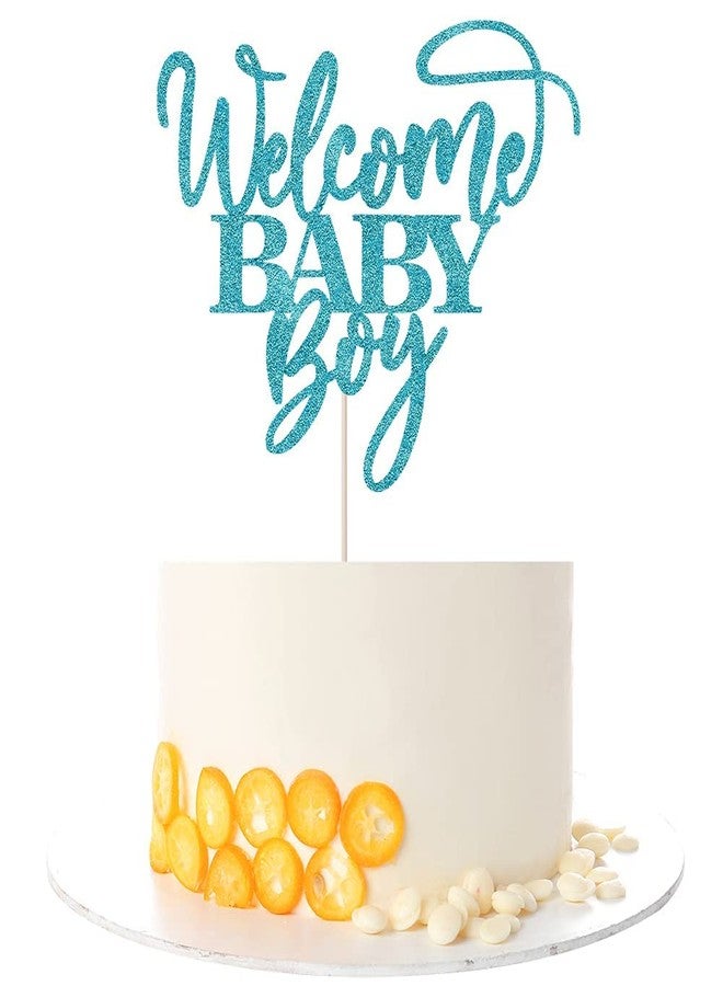 Kaoenla Blue Glitter Welcome Baby Boy Baby Shower Cake Topper - Newborn Gender Reveal Party Decor - Image 2