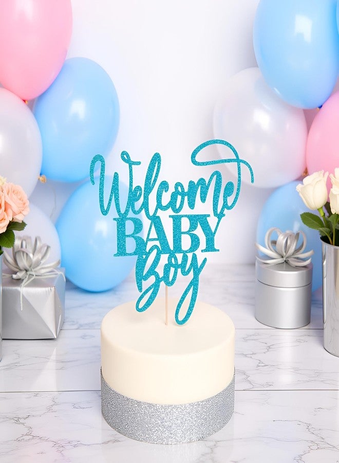 Kaoenla Blue Glitter Welcome Baby Boy Baby Shower Cake Topper - Newborn Gender Reveal Party Decor - Image 3