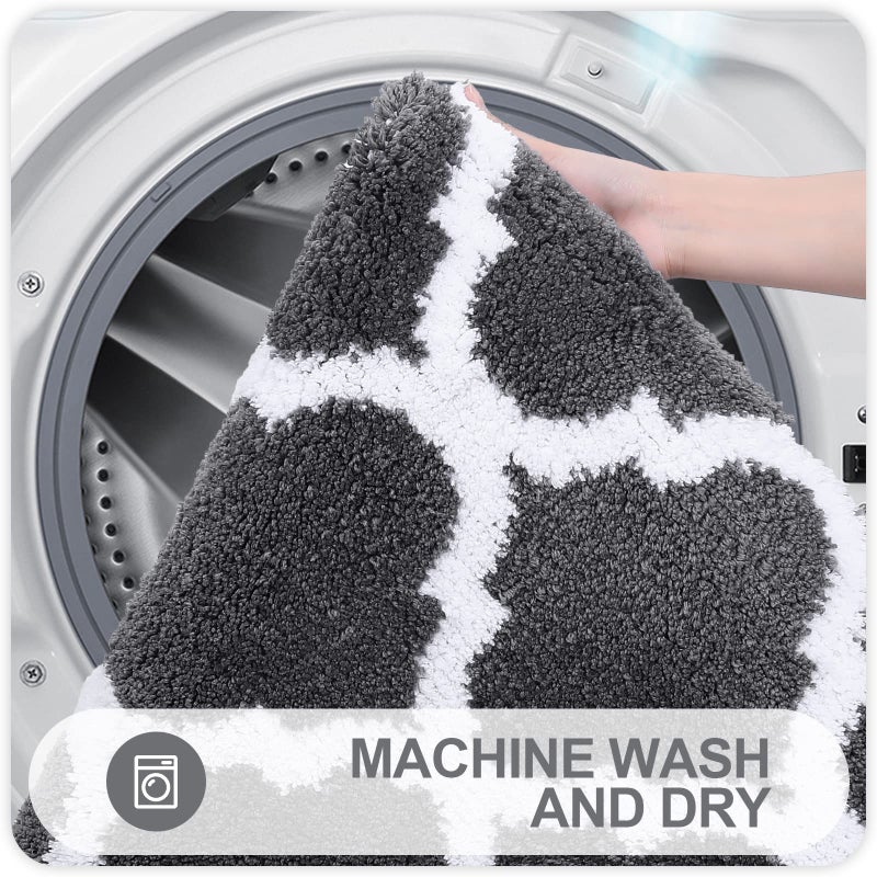 OLANLY Bathroom Rugs Set 2 Piece Microfiber Bath Shower Mat and U-Shaped Toilet Rug  Machine Wash Dry  Non-Slip Absorbent Shaggy Bath Rug for Tub  Shower and Bath Room (30""x20""+24""x20""  Dark Grey) - Image 5