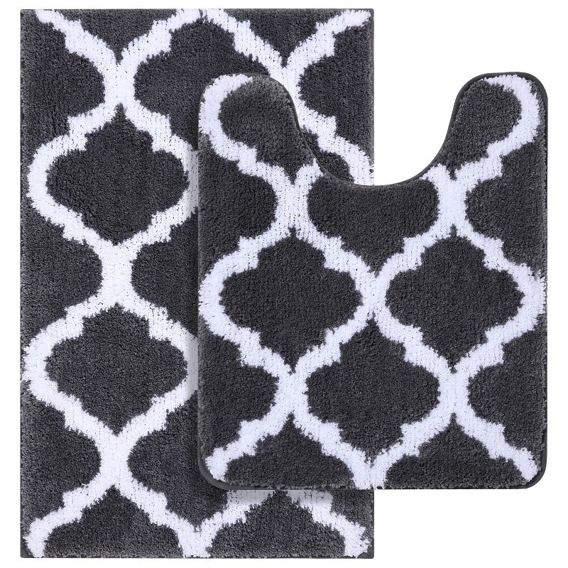 OLANLY Bathroom Rugs Set 2 Piece Microfiber Bath Shower Mat and U-Shaped Toilet Rug  Machine Wash Dry  Non-Slip Absorbent Shaggy Bath Rug for Tub  Shower and Bath Room (30""x20""+24""x20""  Dark Grey) - Image 1