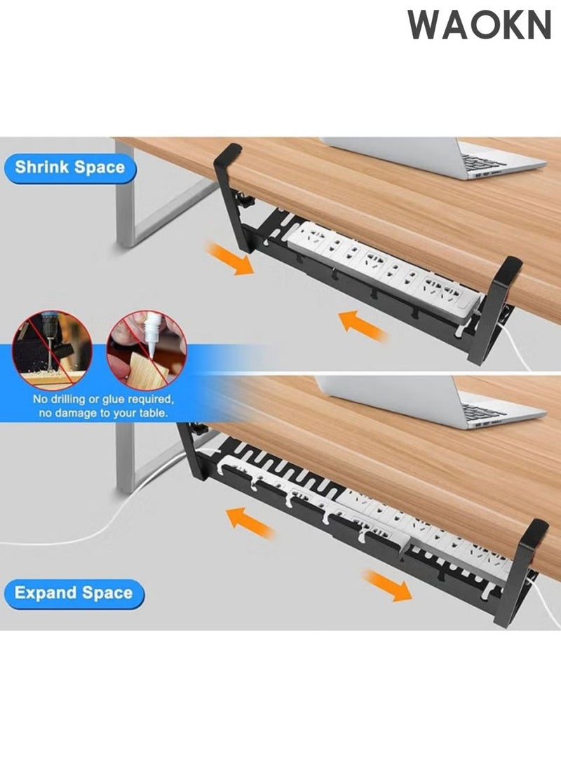 WAOKN Cable management tray under the desk, 43-74cm extendable cable manager, tangle free cable organizer, no drilling required, sturdy metal cable tray basket, suitable for homes, offices, kitchens, and other places. - Image 5