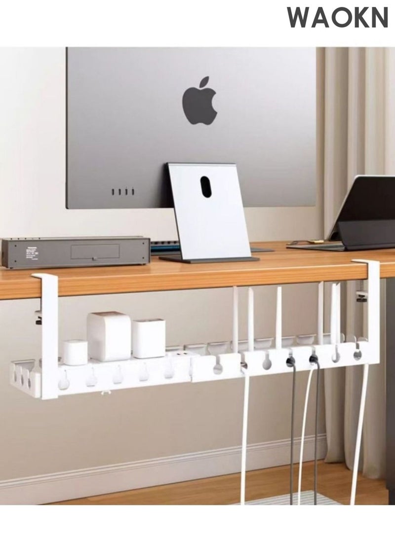 WAOKN Cable management tray under the desk, 43-74cm extendable cable manager, tangle free cable organizer, no drilling required, sturdy metal cable tray basket, suitable for homes, offices, kitchens, and other places. - Image 2