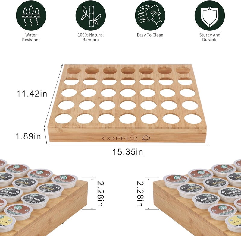 MinBoo BamBoo k cup holder Drawer or Countertop k cup Organizer Coffee Pod Holder Hold 35 Coffee Pod Storage Kcup coffee pods holder for coffee station Office and Kitchen k cup storage - Image 2