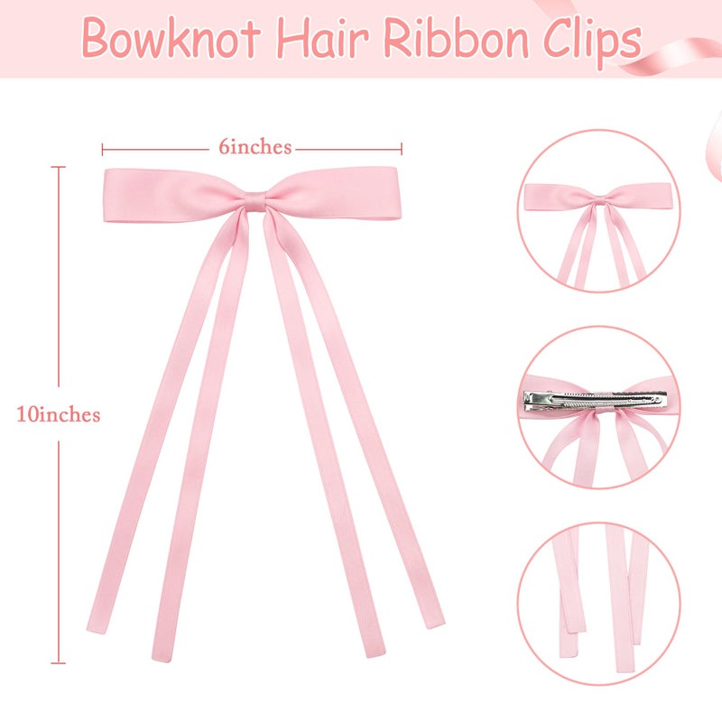 Ayesha Pink Hair Bows Clips Hair Ribbon Bowknot with Long Tail Pink Bows Barrettes Hair Accessories for Women Girls 4PCS - Image 5