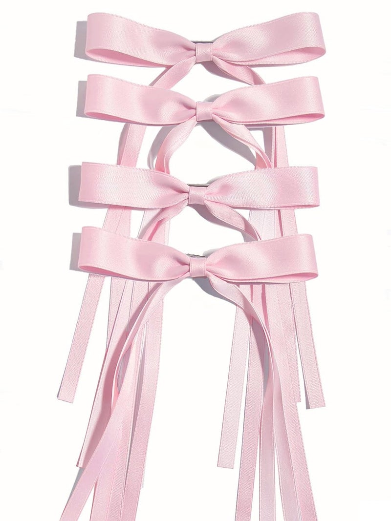 Ayesha Pink Hair Bows Clips Hair Ribbon Bowknot with Long Tail Pink Bows Barrettes Hair Accessories for Women Girls 4PCS - Image 1
