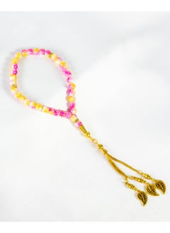 The Black Pearl Accessories Pink Yellow Alabaster Stone Prayer Bead of 33 Beads and High Quality Tassel  - Image 1