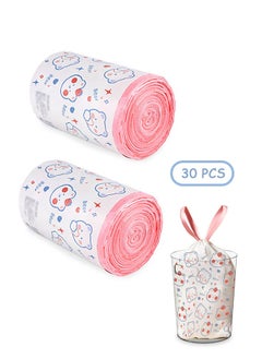 Generic 30 Pcs Cartoon Bear Drawstring Trash Bags, Durable Large Capacity Thickened Trash Bags, Multi Purpose Garbage Bag for Office Living Room Kitchen and Bathroom (Pink + White)  - Image 1
