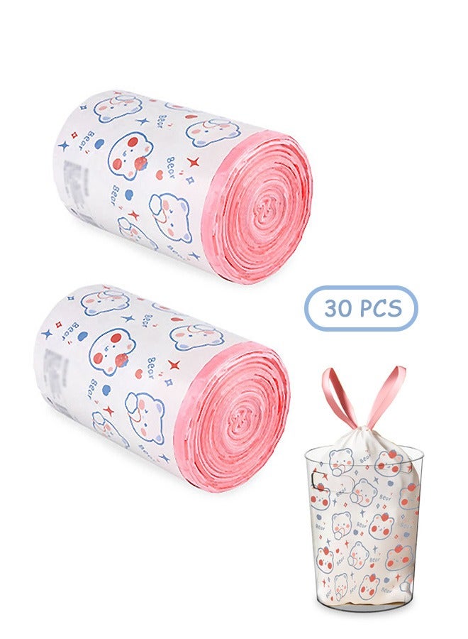 30 Pcs Cartoon Bear Drawstring Trash Bags, Durable Large Capacity Thickened Trash Bags, Multi Purpose Garbage Bag for Office Living Room Kitchen and Bathroom (Pink + White)  - Image 1