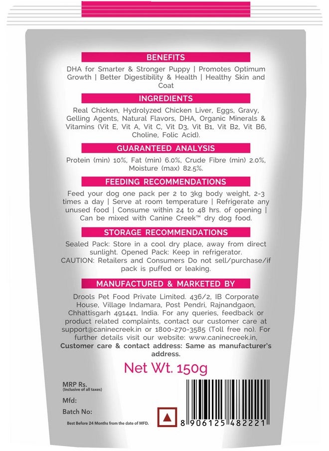 Canine Creek Puppy Wet Dog Food,Real Chicken Flavour 2.25Kg (15x 150g) Pack of 15 - pzsku/ZD279FB21517F95A5949DZ/45/_/1737721312/f8f82fbe-5f1f-4441-b56a-af1766702167