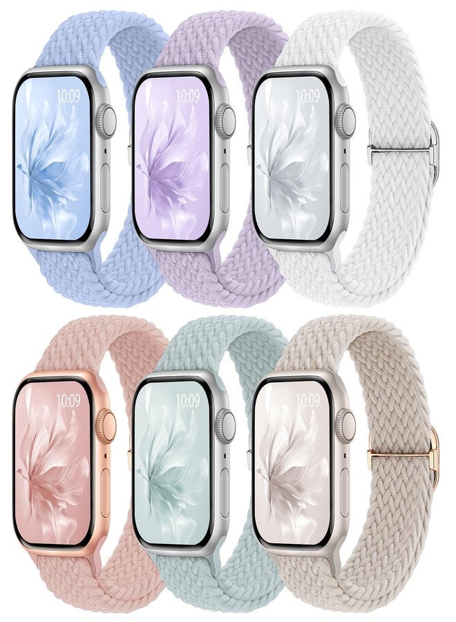 Knossen 6 Pack Braided Stretchy Bands Compatible with Apple Watch Band 38mm 40mm 41mm 42mm 44mm 45mm 49mm Women Men, Adjustable Nylon Solo Loop Elastic Straps for iWatch Series 9 8 7 6 5 4 3 2 1 SE Ultra - Image 1