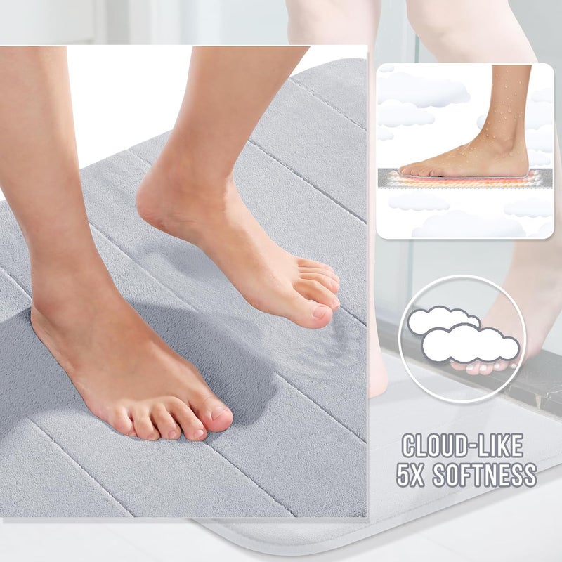 Yimobra Memory Foam Bath Mat Set 3 Pieces- Super Soft Absorbent Quick Dry Bathroom Rug Sets, Machine Washable Non Slip Floor Carpet for Tub Shower, Vanity & Toilet Base, Silver - Image 3