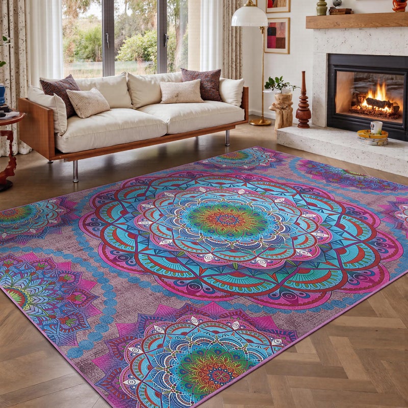 Arenarug Meditation Indoor Outdoor Rug 8x10 ft Mandala Pattern Rug Boho Style,Yoga Meditation Mat Picnic Rug for Patio Living Room Porch Garden Deck Backyard Easy to Clean Non Shedding Non-Slip - Image 2