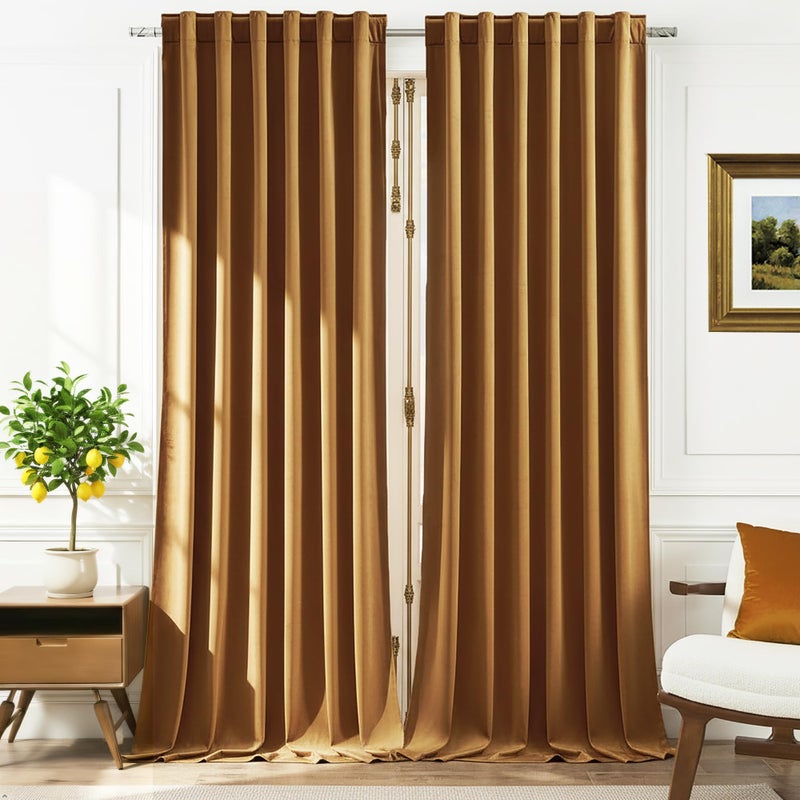 Timeper Gold Brown Velvet Curtains 84 inches 2 Panels, Light Blocking Curtains for Bedroom Living Room Thermal Insulated Luxury Super Soft Window Drapes,Back Tab & Rod Pocket,W52 x L84 inches - Image 1