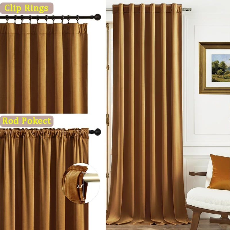 Timeper Gold Brown Velvet Curtains 84 inches 2 Panels, Light Blocking Curtains for Bedroom Living Room Thermal Insulated Luxury Super Soft Window Drapes,Back Tab & Rod Pocket,W52 x L84 inches - Image 2