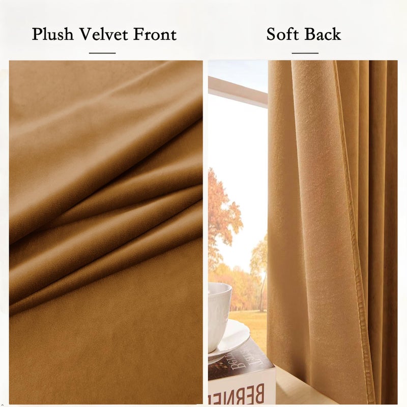 Timeper Gold Brown Velvet Curtains 84 inches 2 Panels, Light Blocking Curtains for Bedroom Living Room Thermal Insulated Luxury Super Soft Window Drapes,Back Tab & Rod Pocket,W52 x L84 inches - Image 4